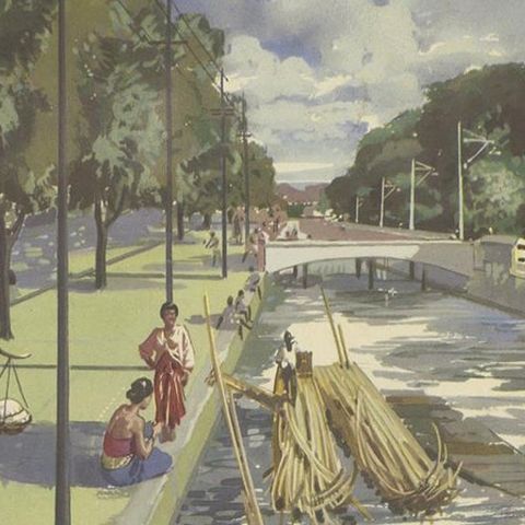 Vintage Poster of Cane and Bamboo Transportation on Java 'c.1960', close-up 1