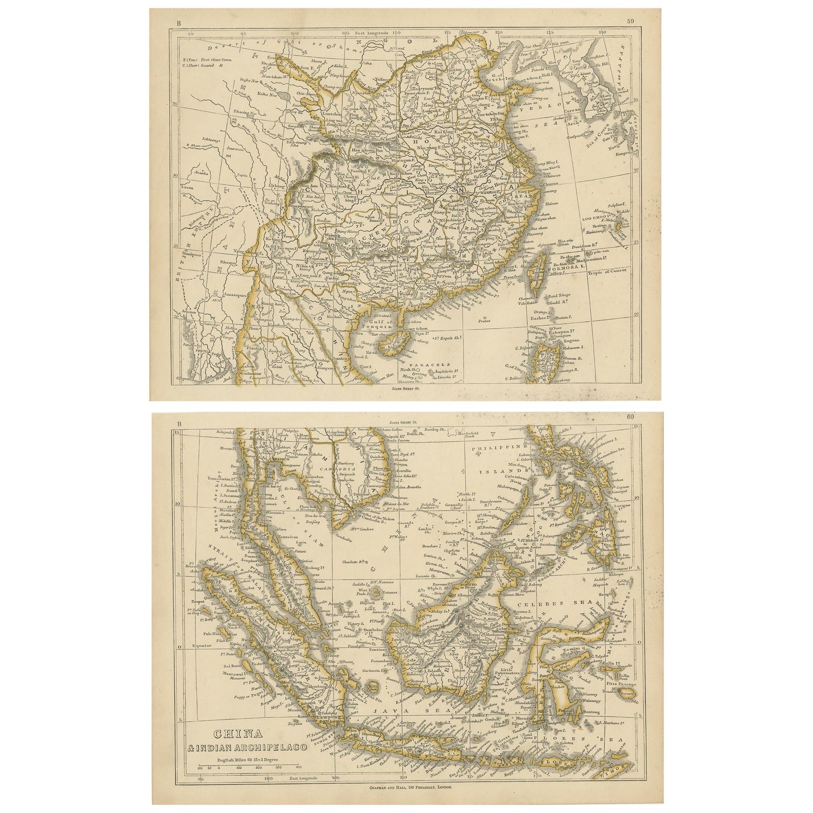 Antique Map of China and the East Indies by Lowry, 1852
