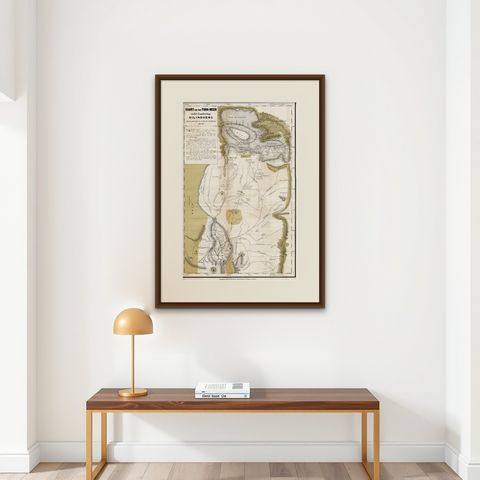 Scarce Antique Map of Lake Toba and Silindoeng on Sumatra, Indonesia, c.1875, shown framed on a wall, true to size