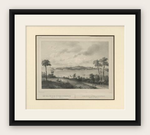 Antique Print of the Roadstead of Riau 'Indonesia' by C.W.M. van de Velde, 1844, shown framed