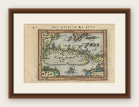 Antique Miniature Map of Java by Bertius/Hondius '1618', shown framed
