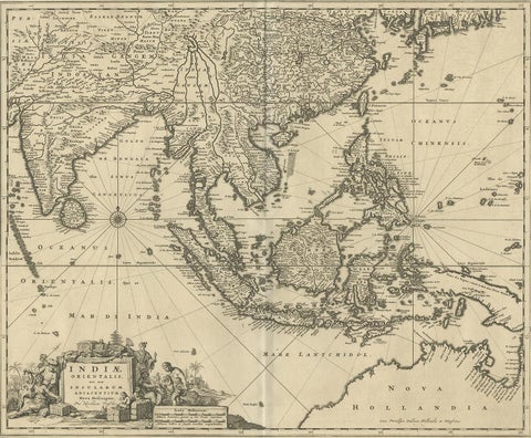 Antique Map of Southeast Asia 'India, Indonesia' by N. Visscher, circa 1670, view 3