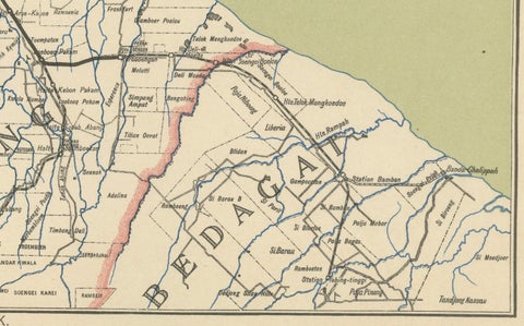 Deli Railway System Map, East Sumatra, Deli Spoorweg Maatschappij, c.1910, close-up 4