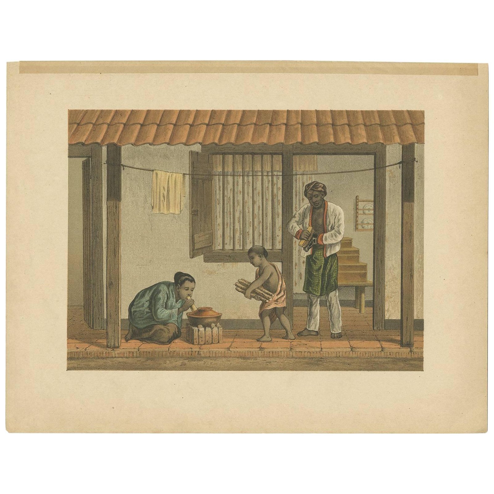 Antique Print of a Native Family 'Indonesia' by M.T.H. Perelaer, 1888