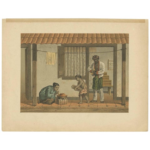 Antique Print of a Native Family 'Indonesia' by M.T.H. Perelaer, 1888