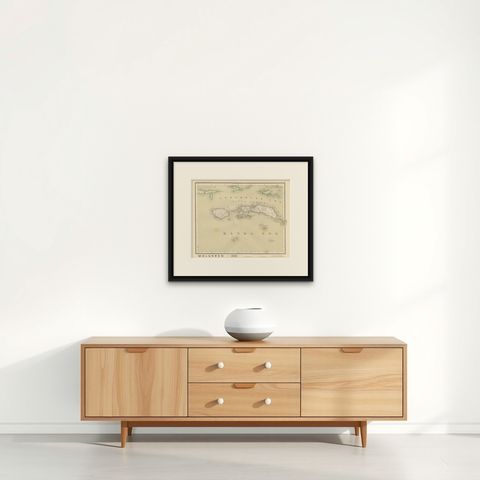 Antique Map of Ceram, Ambon, Banda, Buru, Moluccas by Dornseiffen, 1884, shown framed on a wall, true to size
