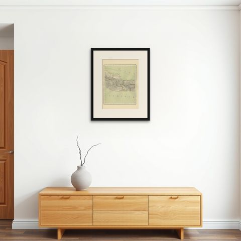 Antique Map of Part of Java, Indonesia, 1900, shown framed on a wall, true to size