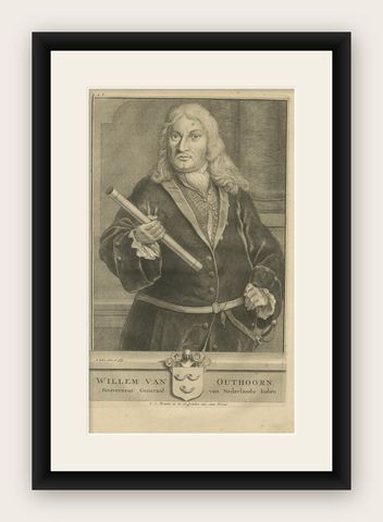 Antique Portrait of Willem van Outhoorn by Valentijn, 1726, shown framed