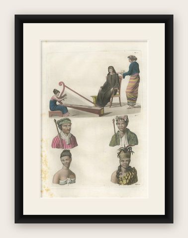 Antique Print of Various Scenes in Kupang by Ferrario, '1831', shown framed