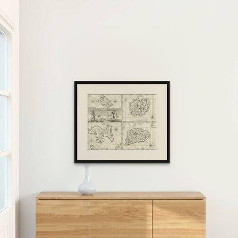 Antique Maps of Manipa, Nusa-Laut, Saparua and Haruku in Maluku, Indonesia 1726, shown framed on a wall, true to size