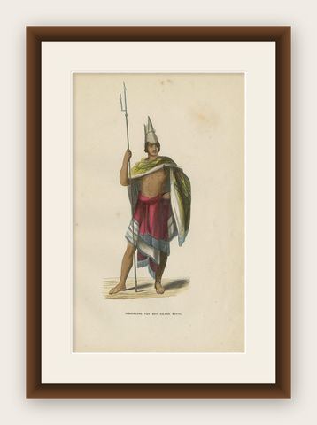 Antique Print of an Inhabitant of Rote Island 'Indonesia' by H. Berghaus, 1855, shown framed