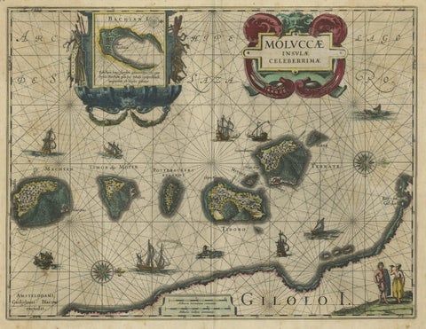 Decorative Map of the Spice Islands in the Mollucas, Indonesia, ca.1640, close-up 1