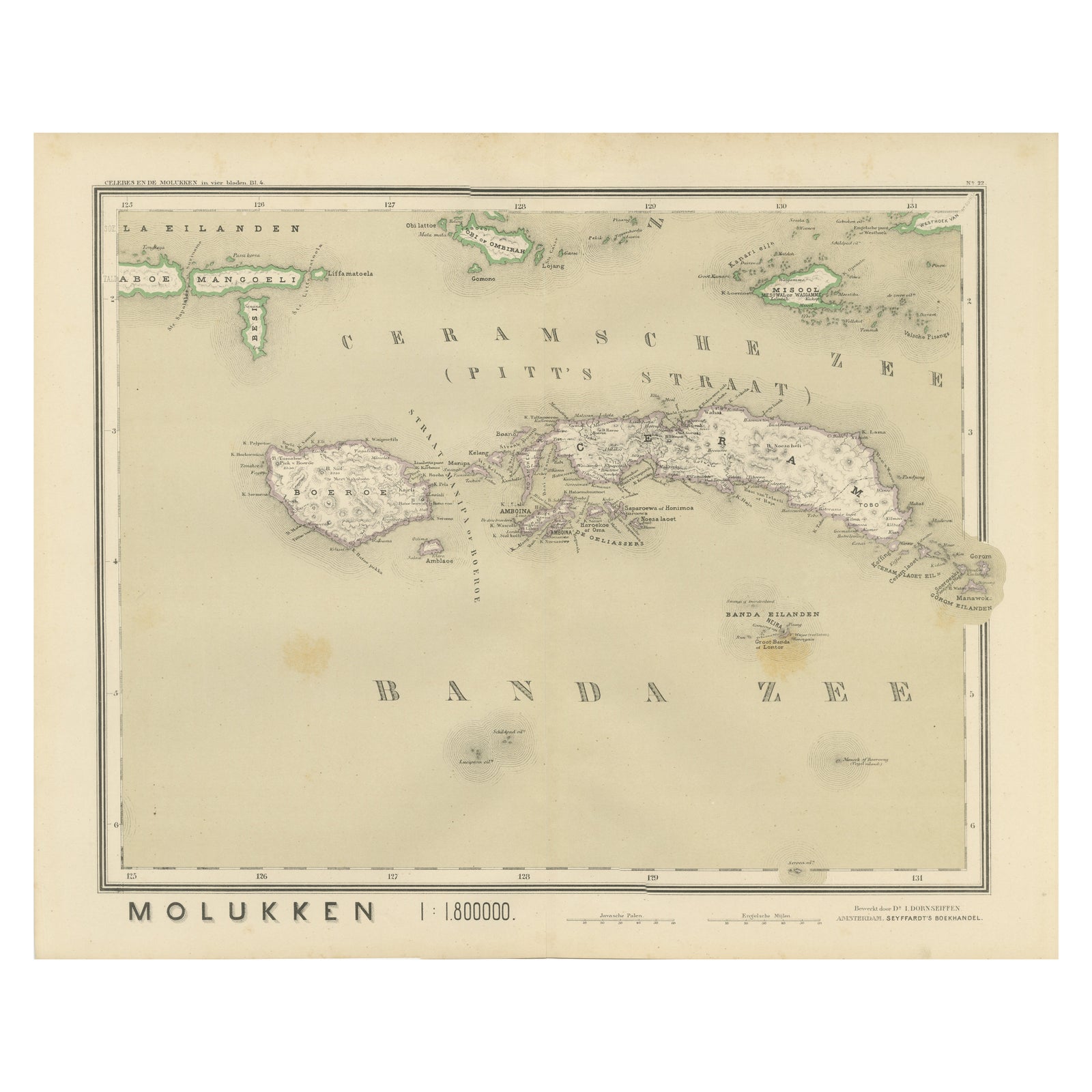 Antique Map of Ceram, Ambon, Banda, Buru, Moluccas by Dornseiffen, 1884