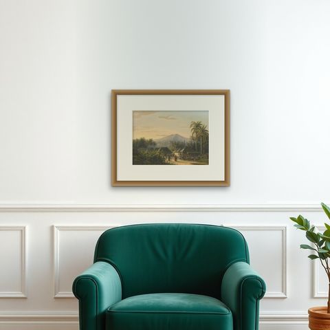 Vibrant Colonial Era Java Print: Festival near Mount Ardjoeno, ca. 1872, shown framed on a wall, true to size