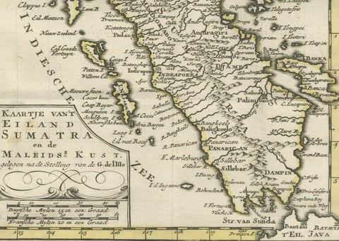 Authentic Old Map of Sumatra, Malaysia and Singapore, 1745, close-up 2