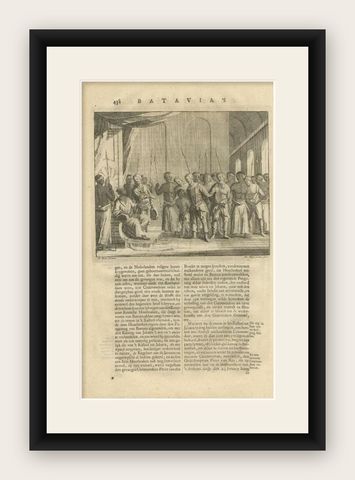Antique Print of Captured Dutch Colonists in Asia by Valentijn, 1726, shown framed