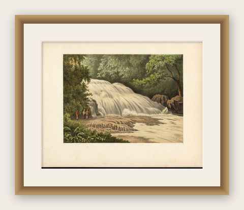 Antique Print of the Bantimurung Waterfall in Indonesia, shown framed