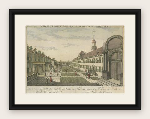 Batavia Castle Church Courtyard, Vue d’Optique, Indonesia c.1770, shown framed
