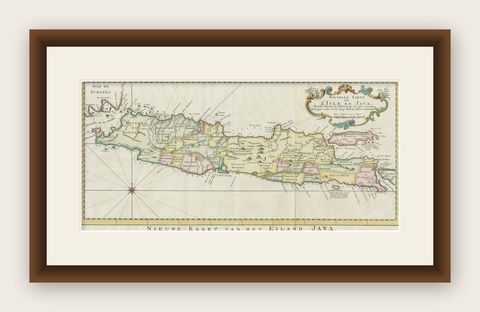 Antique Map of the Island of Java, Indonesia, shown framed