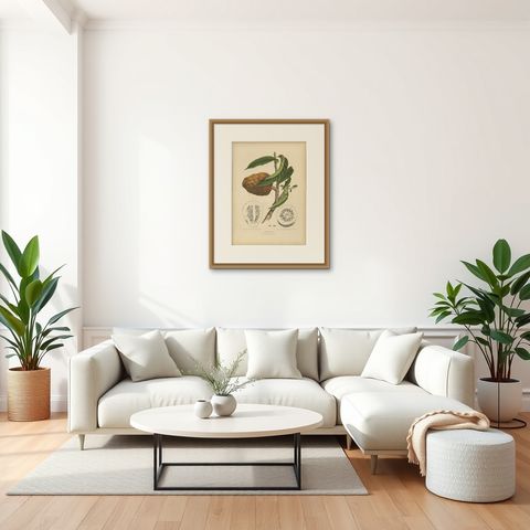 Antique Bullock's Heart Botanical Chromolithograph by Hoola van Nooten, c. 1880, shown framed in a room, true to size