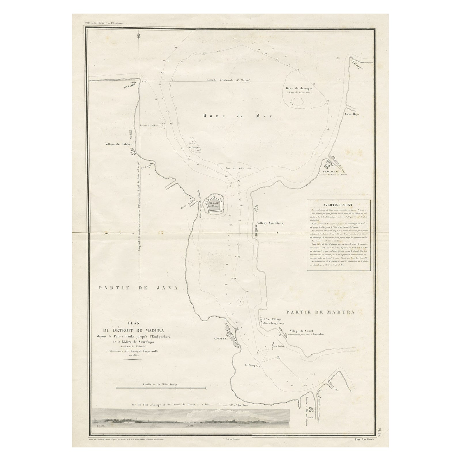 Detailed Map of the Madura Strait, between Java & Madura Island, Indonesia, 1825