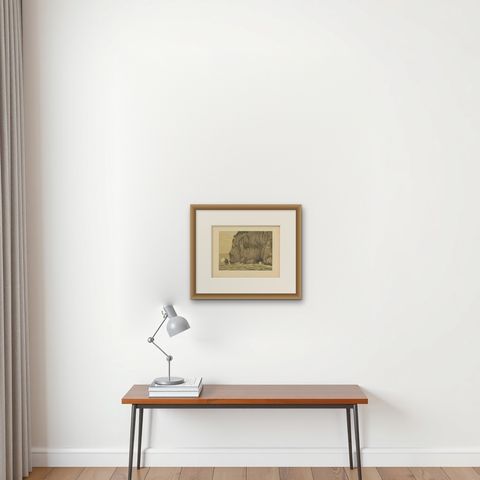 Antique Print of the Gunung Balong Mountain by M.T.H. Perelaer, 1888, shown framed on a wall, true to size