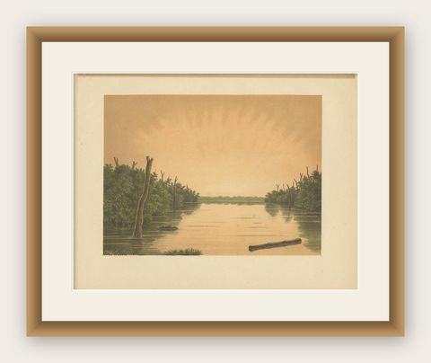 Antique Print of the Paminger Lakes 'Borneo' by M.T.H. Perelaer, 1888, shown framed