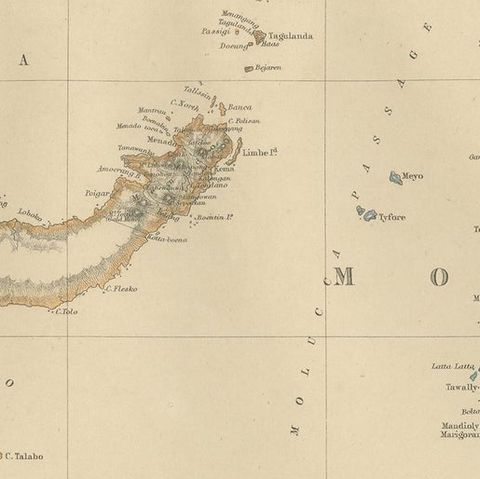 Antique Map of Celebes and the Maluku Islands by W. G. Blackie, 1859, close-up 1