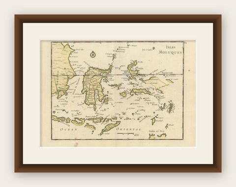 Old Original Antique Map of the Islands of East Indonesia, 1756, shown framed