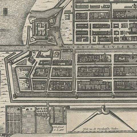 Antique Map of Batavia 'Jakarta', Indonesia by Montanus, circa 1669, close-up 2