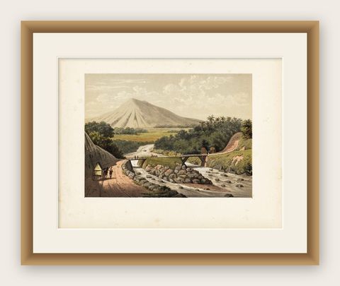 Antique Print of the Ciliwung River near Gunung Badak on Java, Indonesia, 1888, shown framed