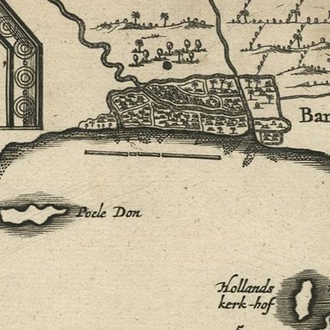 Antique Map of Banten Bay on Java Island, Indonesia, c.1720, close-up 1