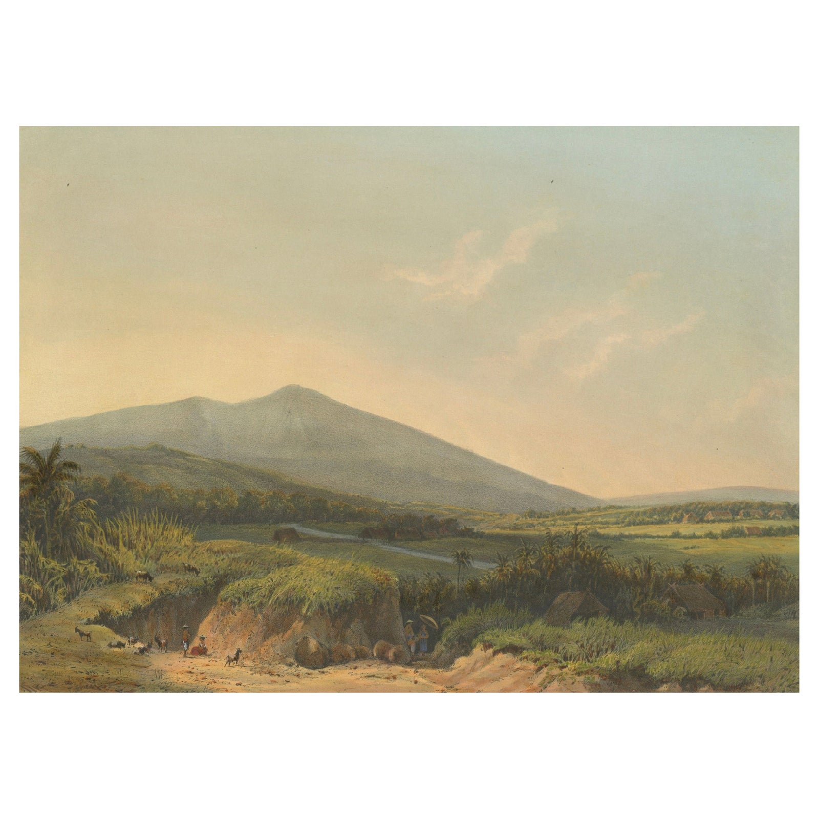 Mountain Landscape near Kedong Badak, Rare Java Lithograph from 1872