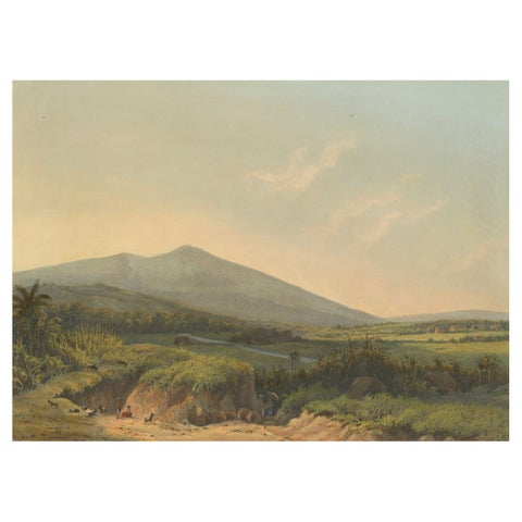 Mountain Landscape near Kedong Badak, Rare Java Lithograph from 1872