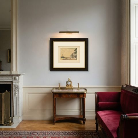 Antique Print of a Steamship at Tanjung Burung by M.T.H. Perelaer, 1888, shown framed in a room, true to size