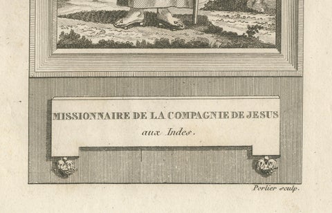 Jesuit Missionary in the Indies, Antique French Engraving by Portier, c.1790, close-up 1