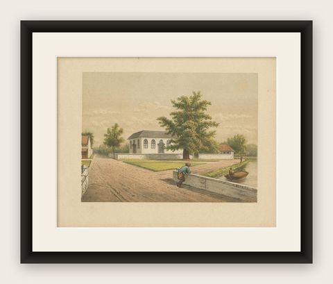 Antique Print of a Church in Batavia by M.T.H. Perelaer, 1888, shown framed