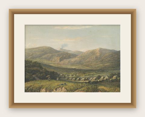View of the Tengger Mountains, East Java, Rare Java Landscape Lithograph, 1872, shown framed