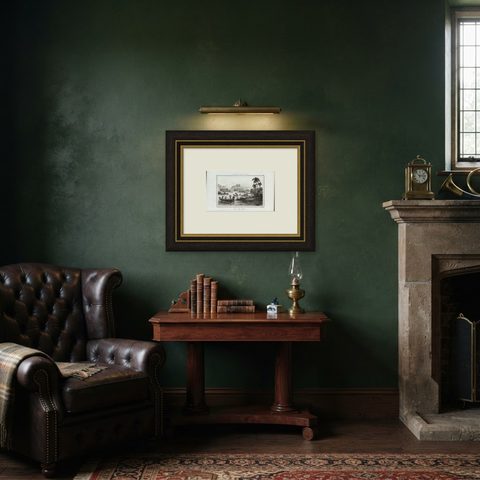 Antique Print of Dory Harbour, New Guinea, 1836, shown framed in a room, true to size