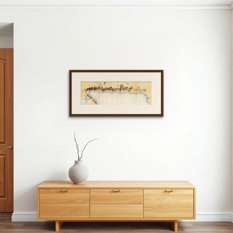 Antique Map of Taluti Bay by Stemler, C.1875, shown framed on a wall, true to size