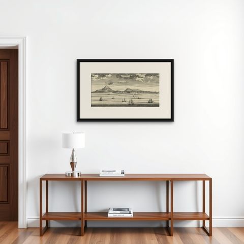 Beautiful Old View of Spice Island Banda Neira with Fort Nassau, Indonesia, 1726, shown framed on a wall, true to size