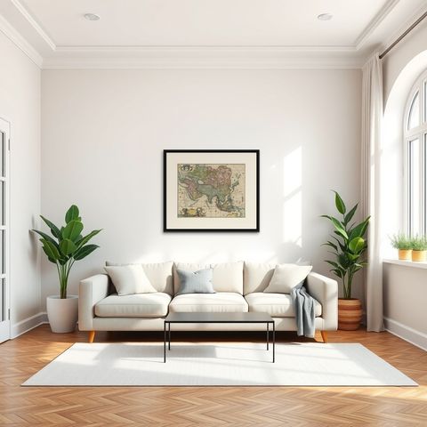 Antique Map of Asia and the East Indies and Korea as a Peninsula, ca.1660, shown framed in a room, true to size