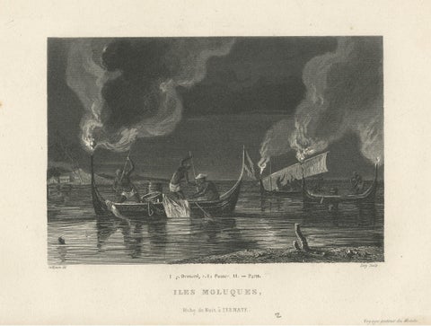 Antique Print of Night Fishing Near Ternate, Indonesia, Maluku Islands, view 3
