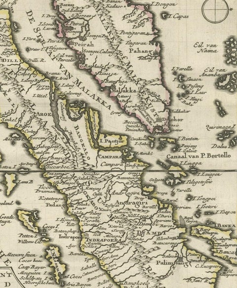 Authentic Old Map of Sumatra, Malaysia and Singapore, 1745, close-up 3