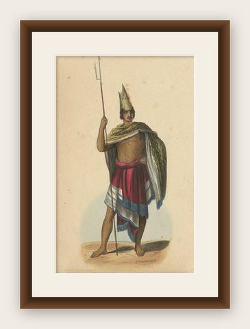 Antique Costume Print of an Inhabitant of Rote Island by Wahlen, 1843, shown framed