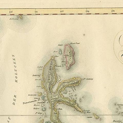 Antique Map of the Ternate Islands by Van den Bosch '1818', close-up 1