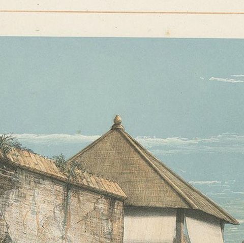 Antique Print of Javanese Woman Selling Ketupat by Van Pers 'circa 1850', close-up 1