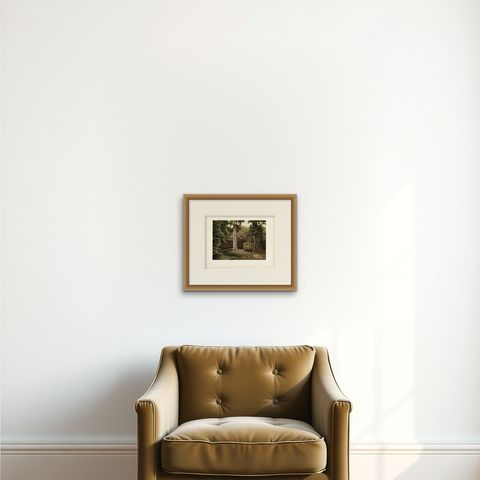 Antique Print of the Djati Forest or Teak Forest, Indonesia, 1888, shown framed on a wall, true to size