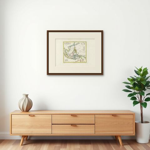 Antique Map of Dutch East Indies (Indonesia) by C.F. Delamarche, Circa 1806, shown framed on a wall, true to size