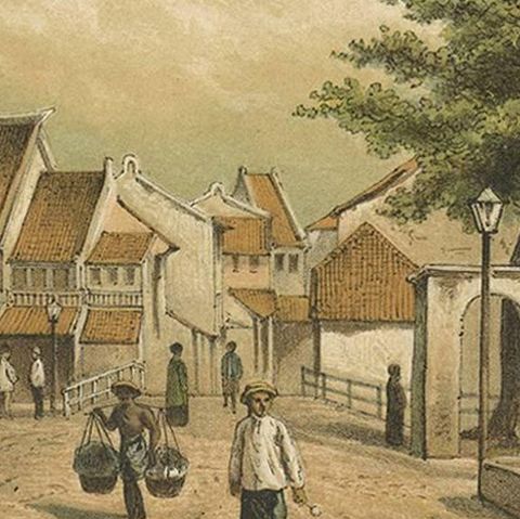 Antique Print of a Street View of Batavia, Indonesia by M.T.H. Perelaer, 1888, close-up 2